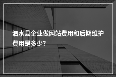 [year]泗水县企业做网站费用和后期维护费用是多少?